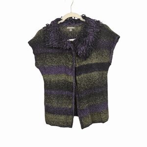 Spanner Sz XS Striped Chunky Knit Sweater Cardigan Fluffy Textured Collar Wool